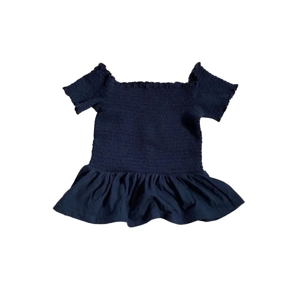 American Eagle women’s stretchy off shoulder smocked peplum black top size XS
